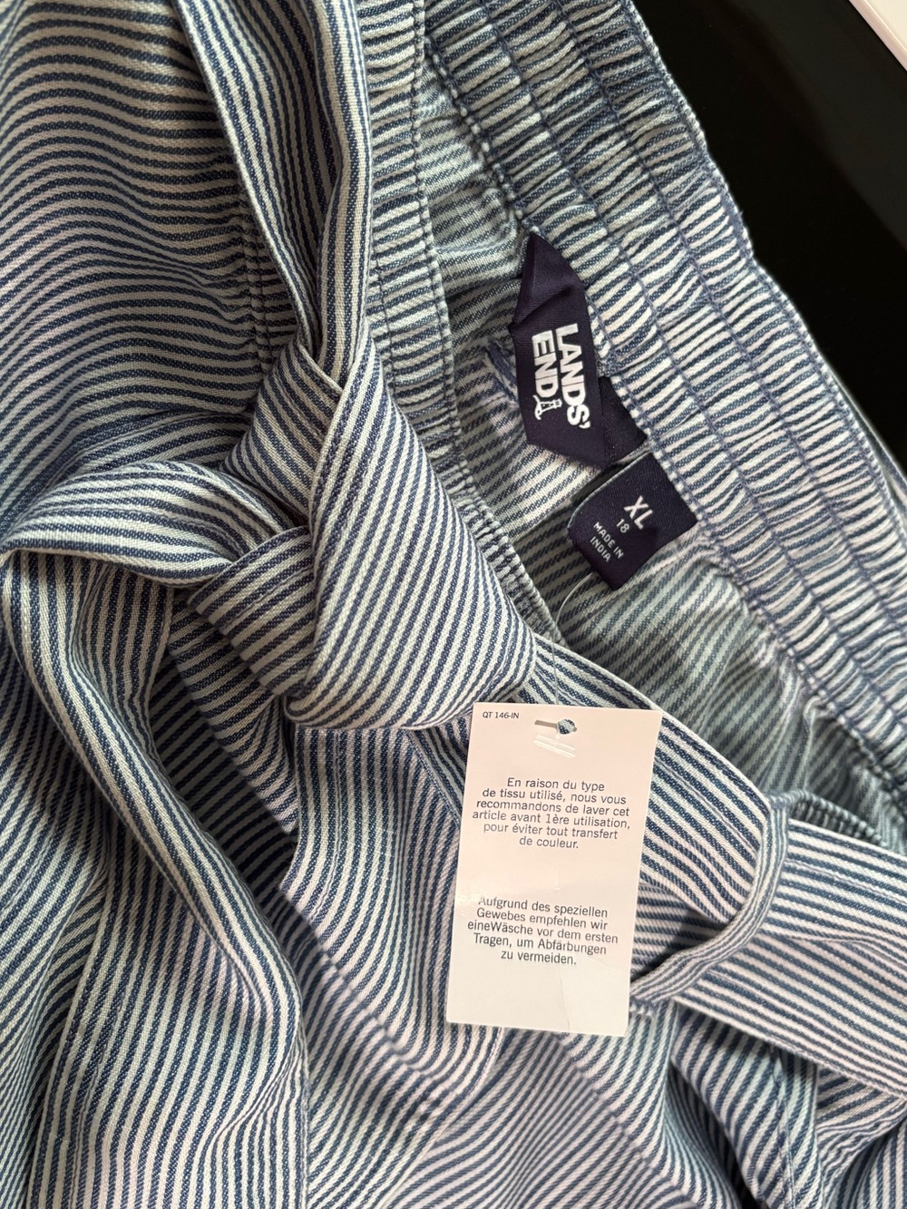 NWT LANDS END plus size LYOCELL full TIE BELT skirt STRIPES chambray XL size 18